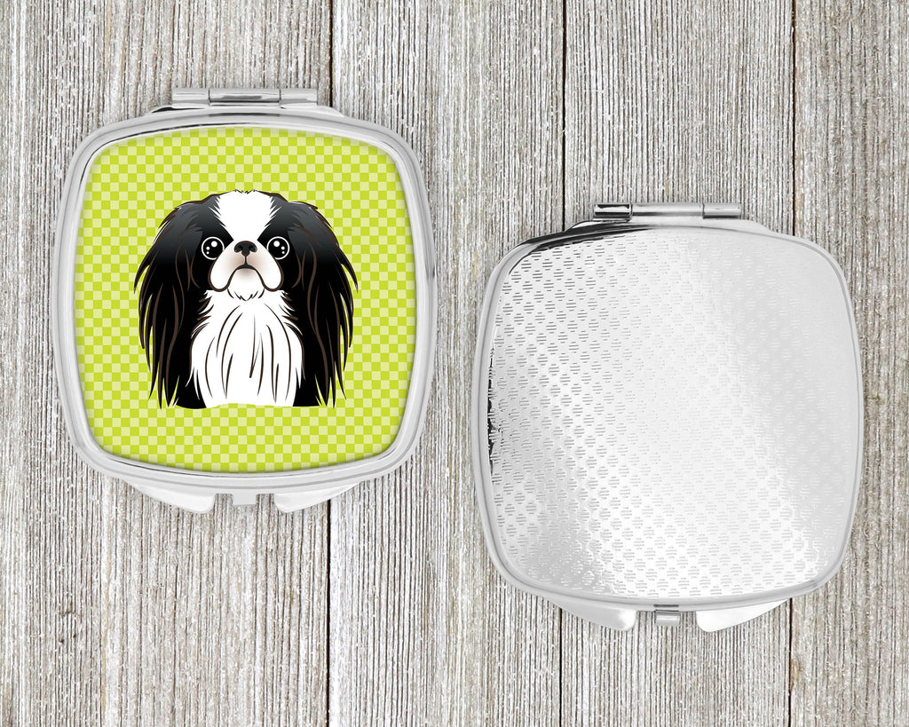 Checkerboard Lime Green Japanese Chin Compact Mirror Decorative Travel Makeup Mirror for Women Girls Gifts Pocket Makeup Mirror Folding Handheld