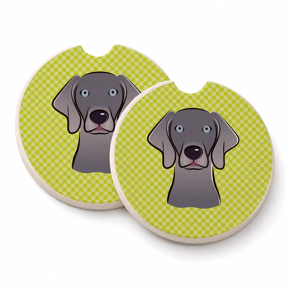 Checkerboard Lime Green Weimaraner Set of 2 Cup Holder Car Coasters Absorbent Round Sandstone Coasters Gifts for Men or Women, 2.5, Multicolor