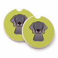 Checkerboard Lime Green Weimaraner Set of 2 Cup Holder Car Coasters Absorbent Round Sandstone Coasters Gifts for Men or Women, 2.5, Multicolor