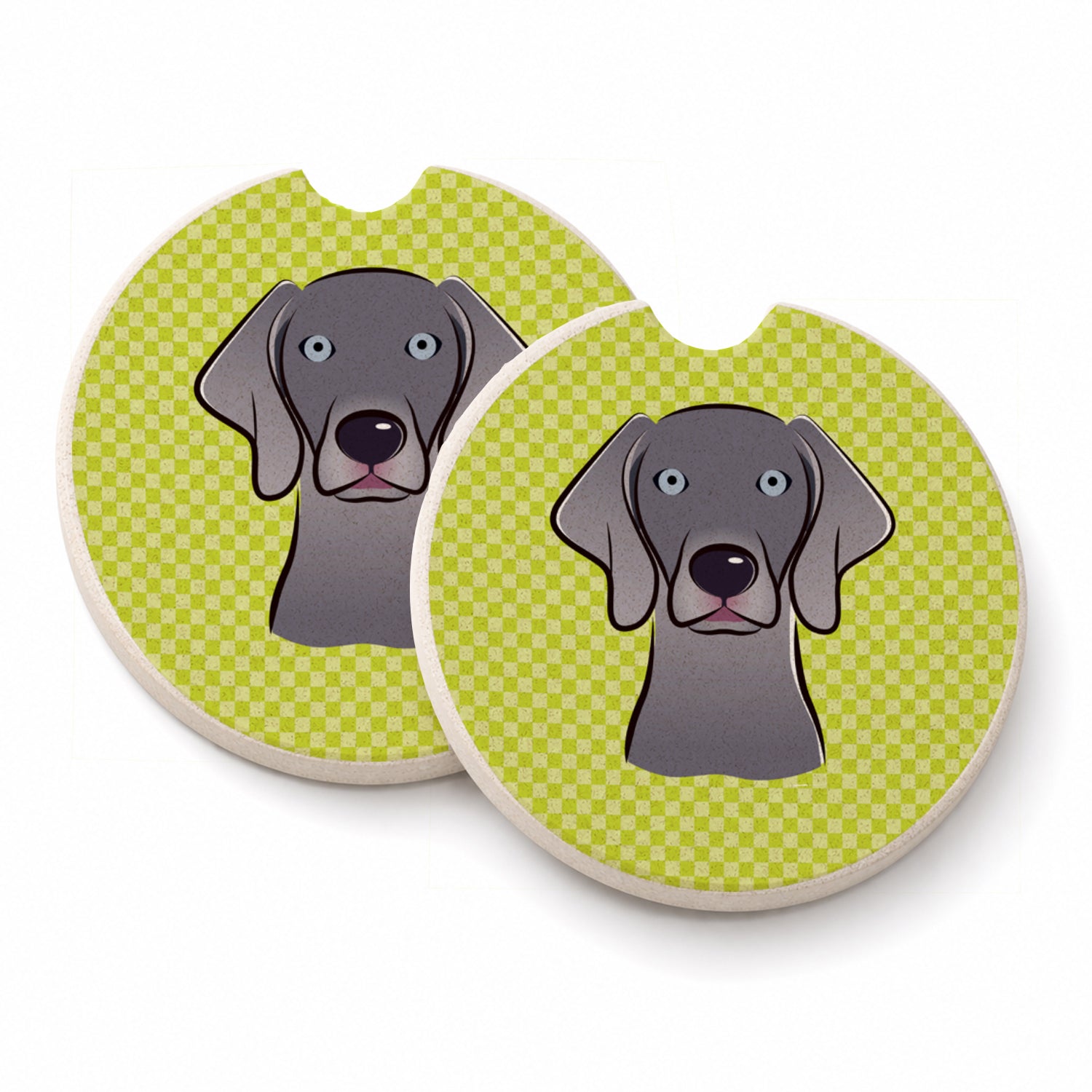 Checkerboard Lime Green Weimaraner Set of 2 Cup Holder Car Coasters Absorbent Round Sandstone Coasters Gifts for Men or Women, 2.5, Multicolor