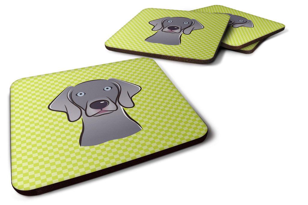 Checkerboard Lime Green Weimaraner Foam Coasters Set of 4 Cup Coasters for Indoor Outdoor, Tabletop Protection, Anti Slip, Mouse pad Material