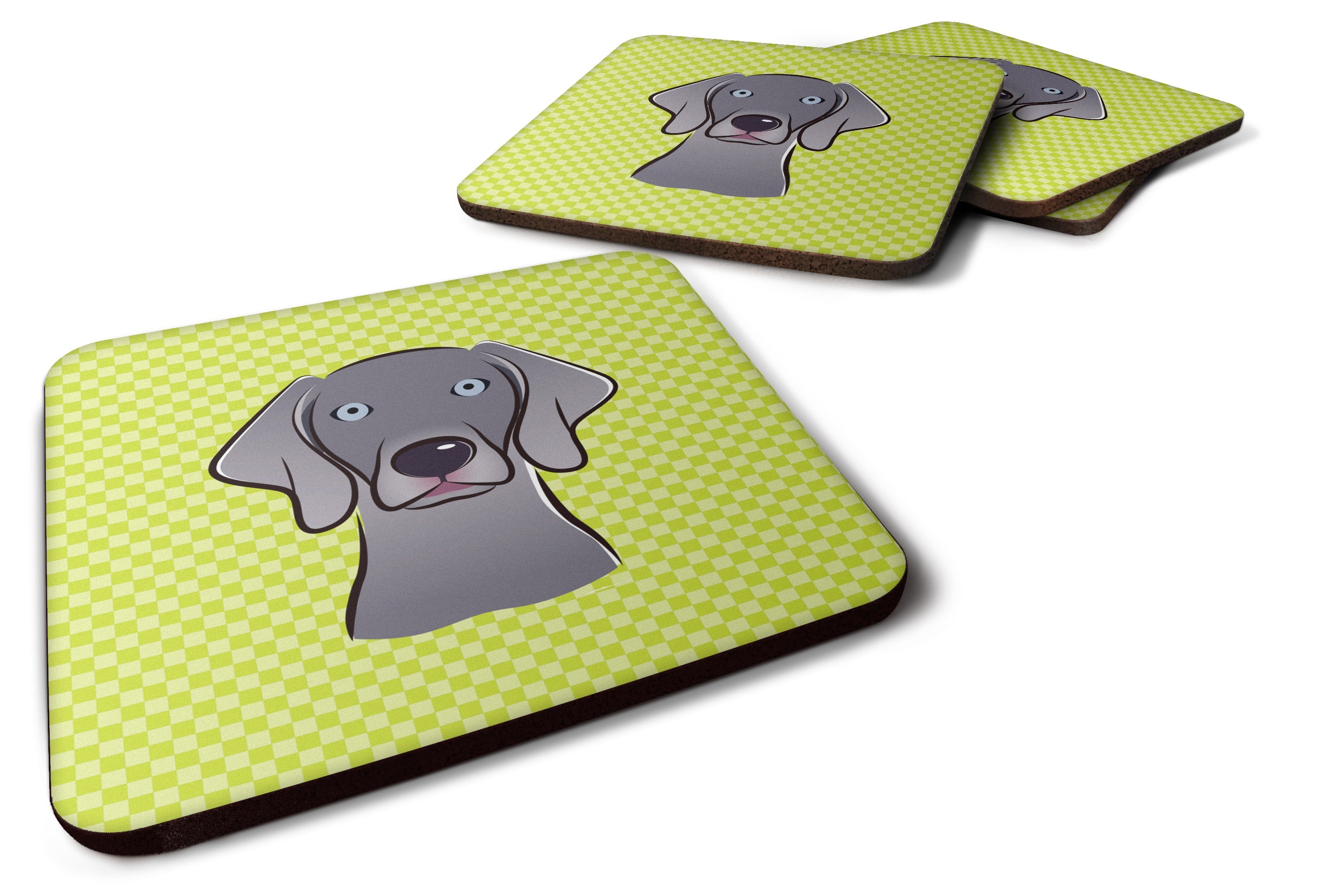 Checkerboard Lime Green Weimaraner Foam Coasters Set of 4 Cup Coasters for Indoor Outdoor, Tabletop Protection, Anti Slip, Mouse pad Material