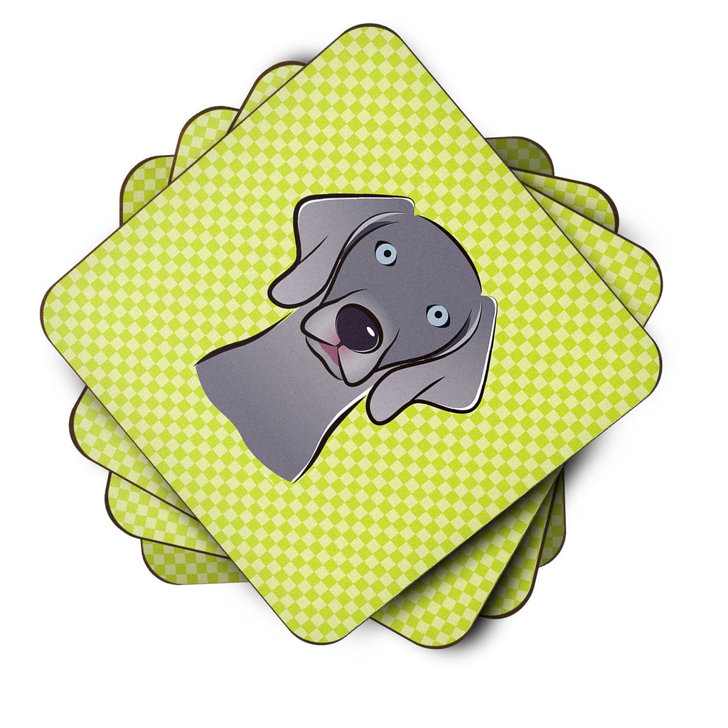 Checkerboard Lime Green Weimaraner Foam Coasters Set of 4 Cup Coasters for Indoor Outdoor, Tabletop Protection, Anti Slip, Mouse pad Material
