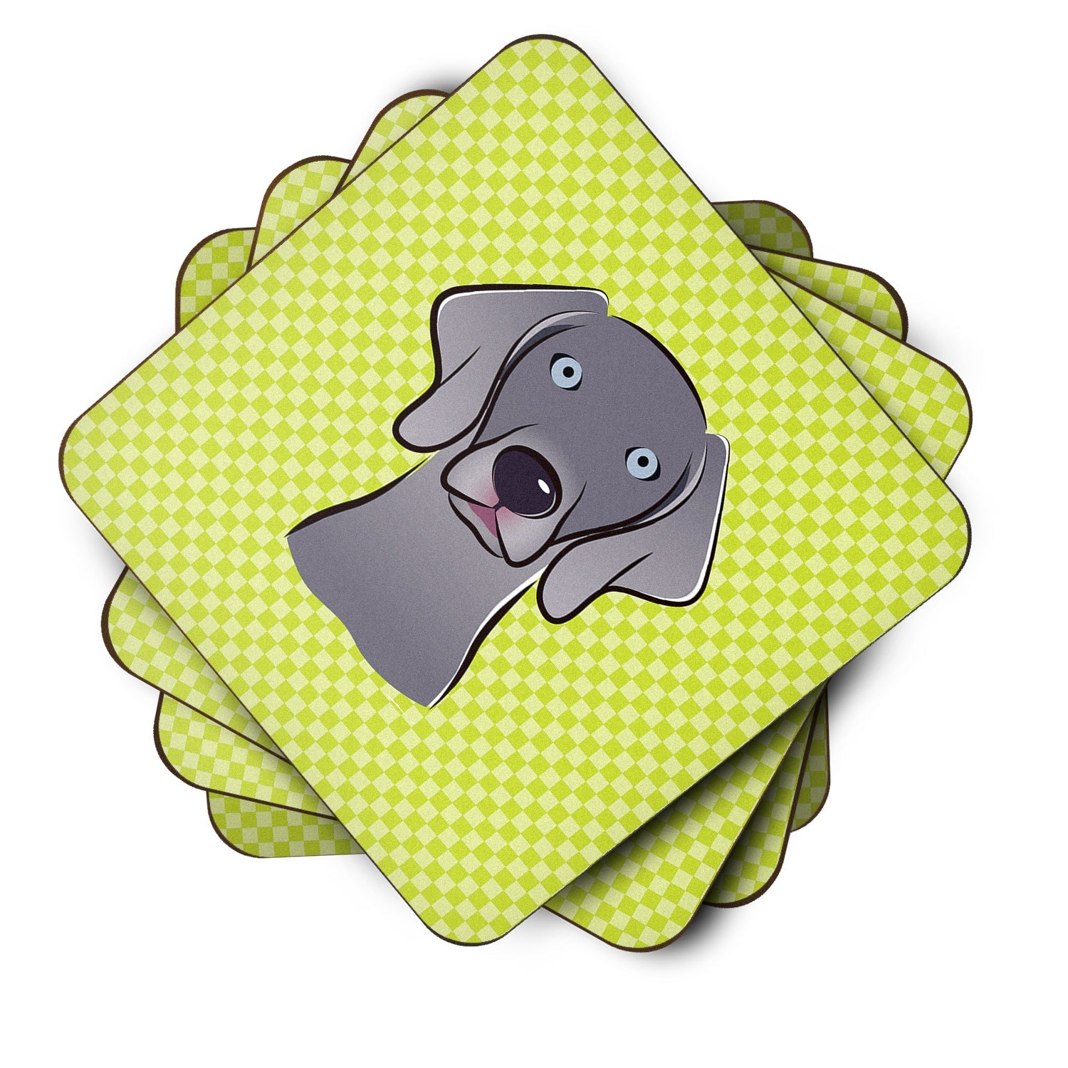 Checkerboard Lime Green Weimaraner Foam Coasters Set of 4 Cup Coasters for Indoor Outdoor, Tabletop Protection, Anti Slip, Mouse pad Material