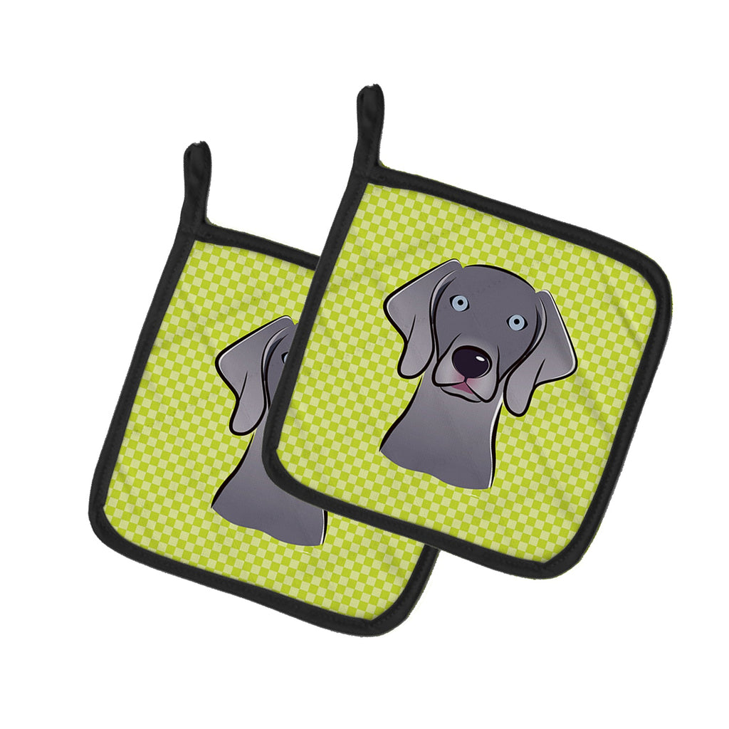 Checkerboard Lime Green Weimaraner Pot Holder Set of 2 Heat Resistant Quilted Hot Pads 7.5 x 7.5 Inch, Insulated Kitchen Trivets for Cooking & Baking