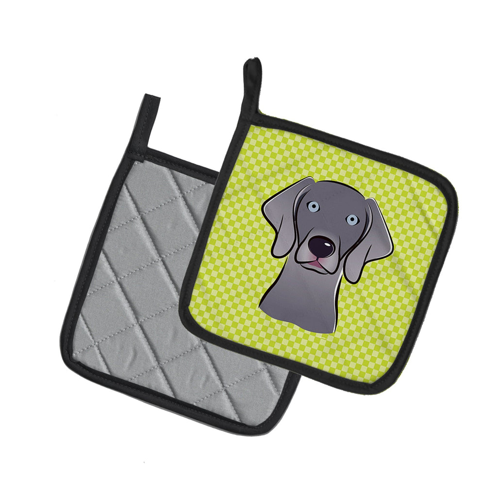 Checkerboard Lime Green Weimaraner Pot Holder Set of 2 Heat Resistant Quilted Hot Pads 7.5 x 7.5 Inch, Insulated Kitchen Trivets for Cooking & Baking