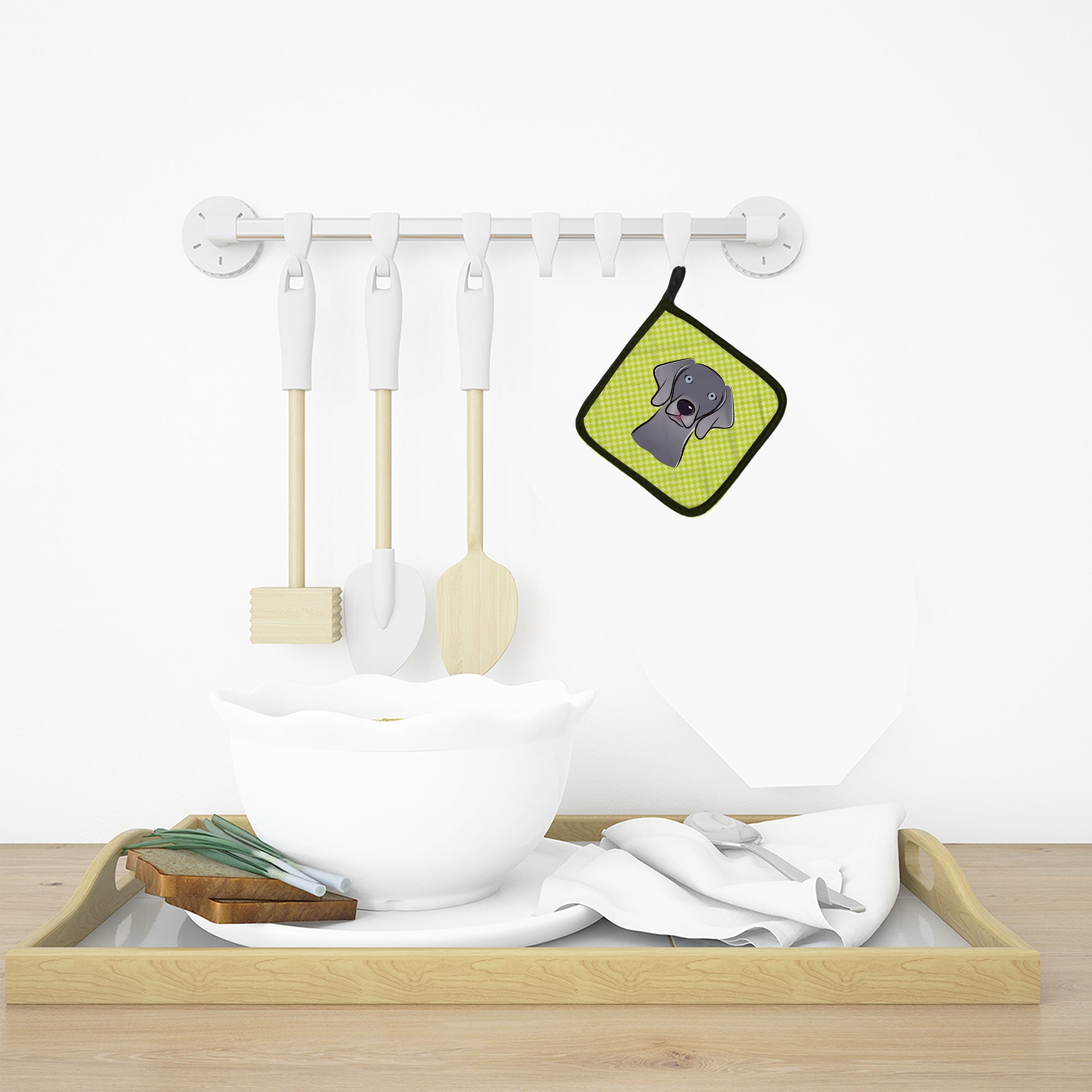 Checkerboard Lime Green Weimaraner Pot Holder Set of 2 Heat Resistant Quilted Hot Pads 7.5 x 7.5 Inch, Insulated Kitchen Trivets for Cooking & Baking