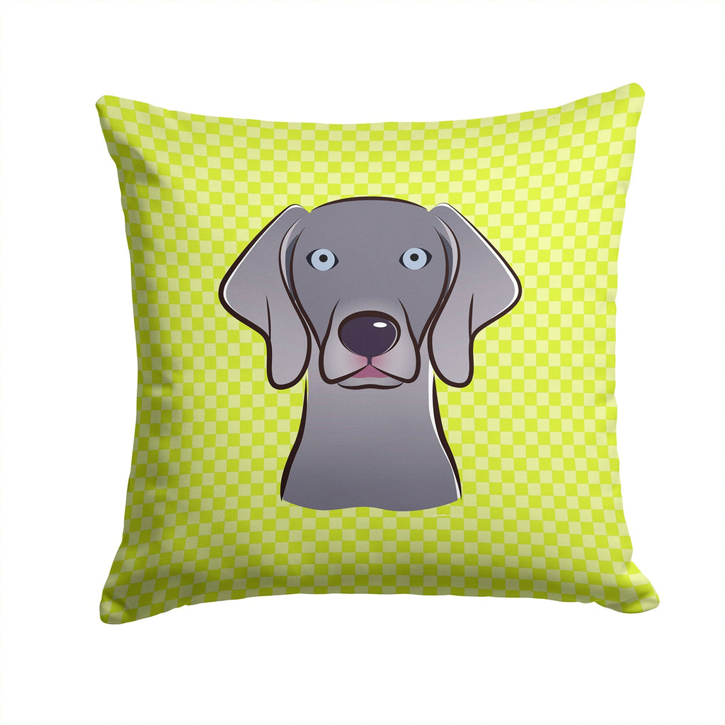 Checkerboard Lime Green Weimaraner Decorative Throw Pillow 14x14 Indoor Outdoor Accent Cushion, Fabric Cover with Insert for Sofa, Bed, Porch & Living Room