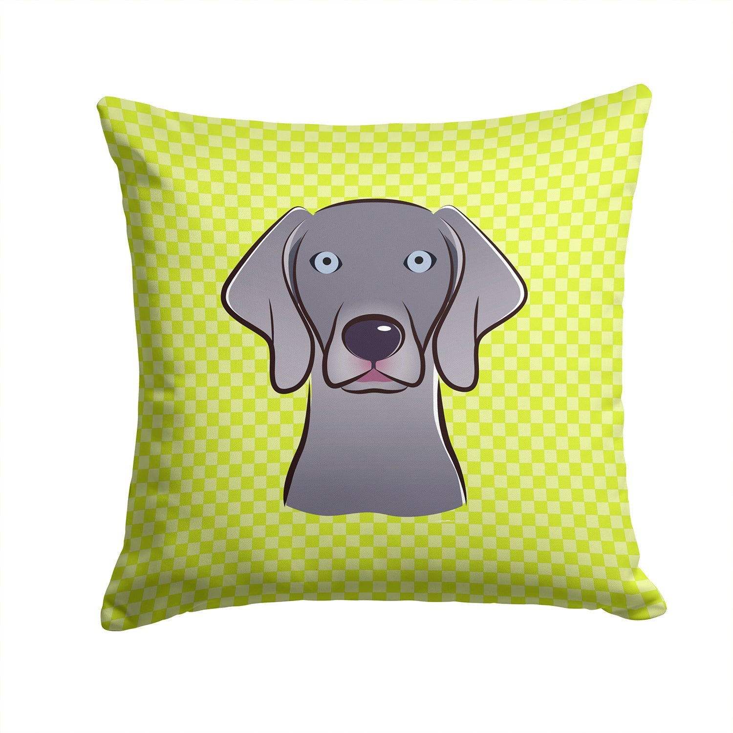 Checkerboard Lime Green Weimaraner Decorative Throw Pillow 14x14 Indoor Outdoor Accent Cushion, Fabric Cover with Insert for Sofa, Bed, Porch & Living Room