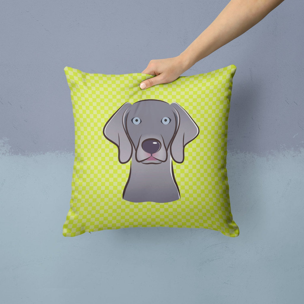 Checkerboard Lime Green Weimaraner Decorative Throw Pillow 14x14 Indoor Outdoor Accent Cushion, Fabric Cover with Insert for Sofa, Bed, Porch & Living Room