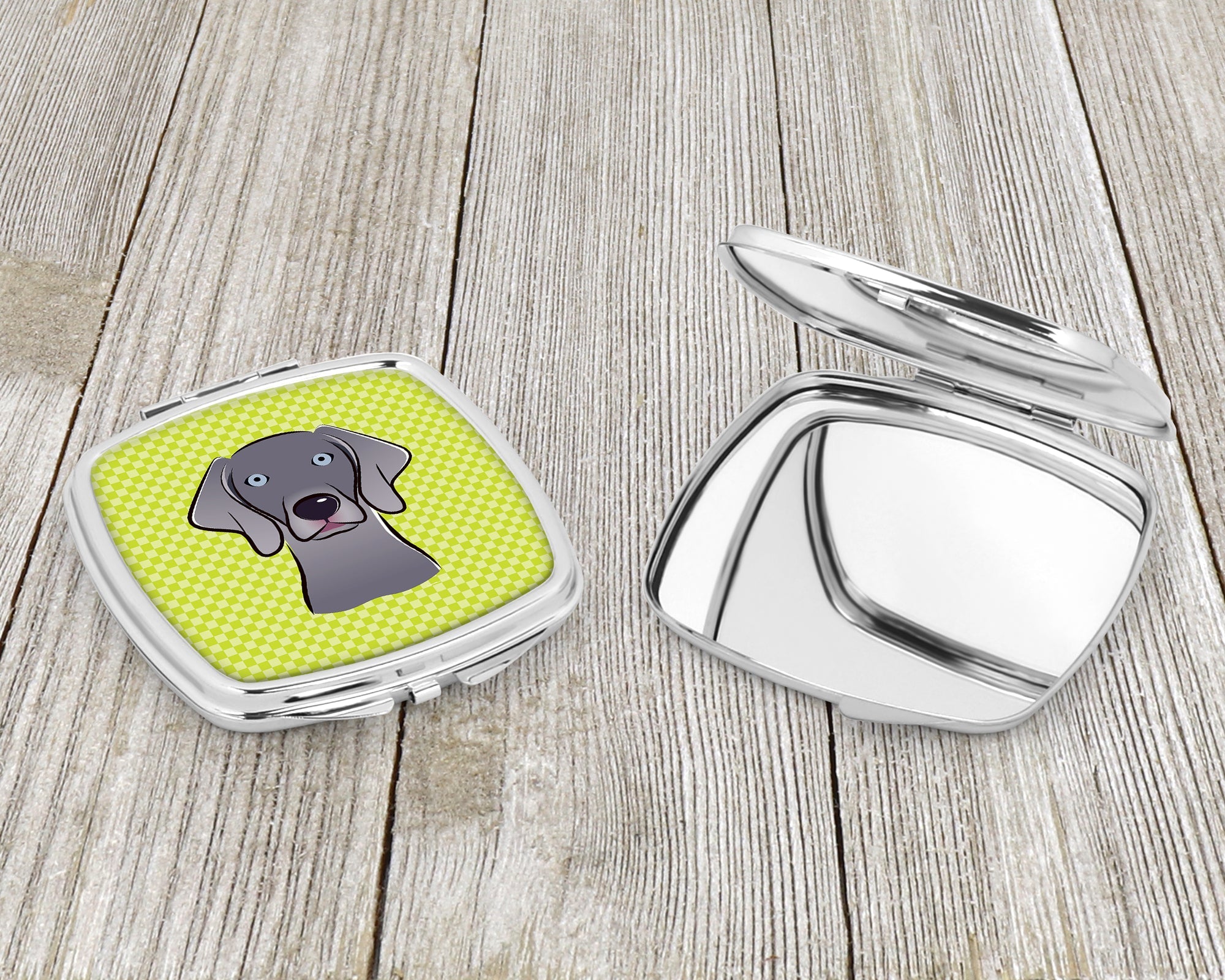 Checkerboard Lime Green Weimaraner Compact Mirror Decorative Travel Makeup Mirror for Women Girls Gifts Pocket Makeup Mirror Folding Handheld
