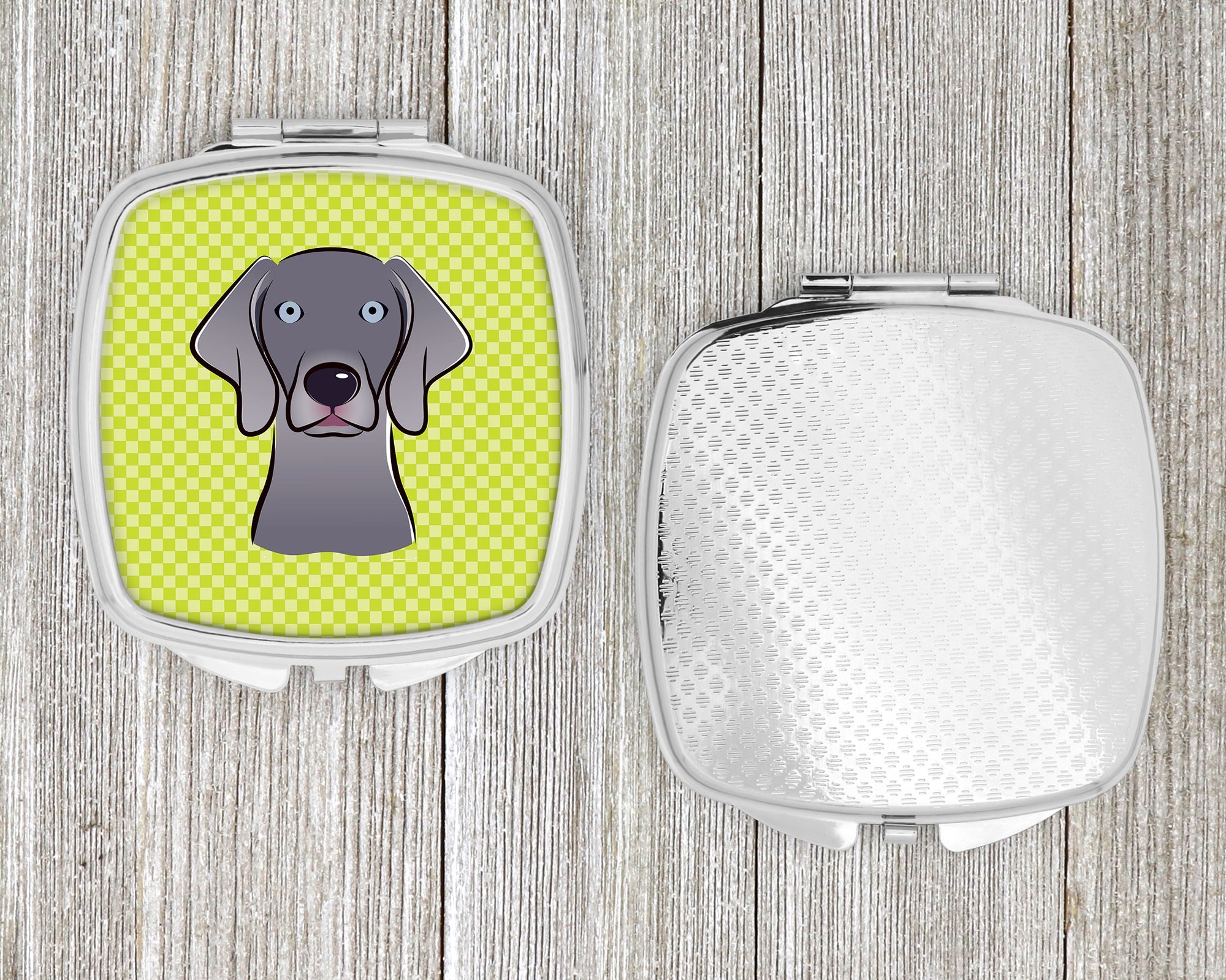 Checkerboard Lime Green Weimaraner Compact Mirror Decorative Travel Makeup Mirror for Women Girls Gifts Pocket Makeup Mirror Folding Handheld
