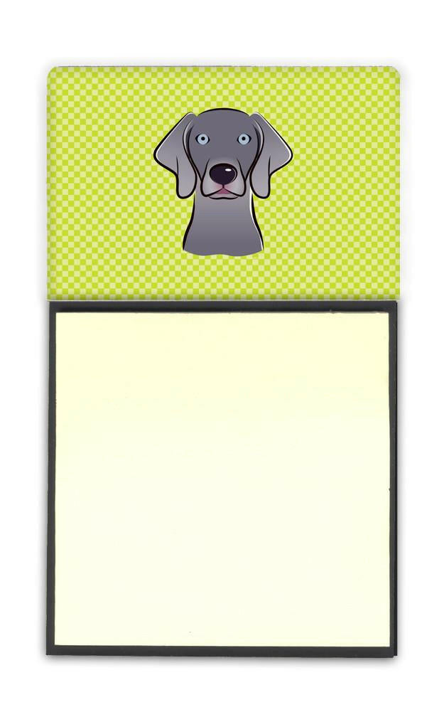 Checkerboard Lime Green Weimaraner Watercolor Sticky Note Holder Refillable Dispenser Desk Accessory 3x3 Pad Gift