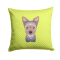 Checkerboard Lime Green Yorkie Puppy Decorative Throw Pillow 14x14 Indoor Outdoor Accent Cushion, Fabric Cover with Insert for Sofa, Bed, Porch & Living Room