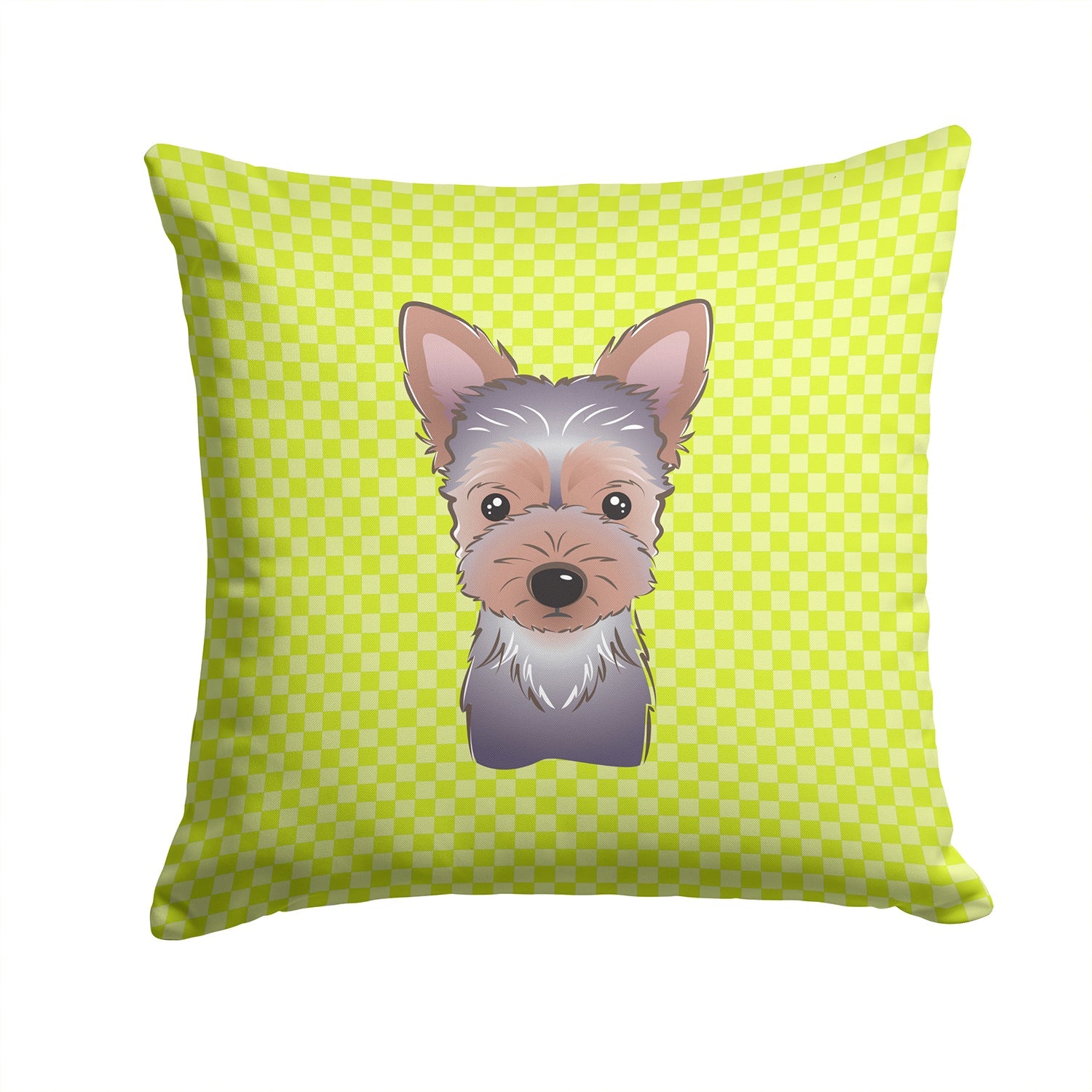 Checkerboard Lime Green Yorkie Puppy Decorative Throw Pillow 14x14 Indoor Outdoor Accent Cushion, Fabric Cover with Insert for Sofa, Bed, Porch & Living Room