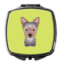 Checkerboard Lime Green Yorkie Puppy Compact Mirror Decorative Travel Makeup Mirror for Women Girls Gifts Pocket Makeup Mirror Folding Handheld
