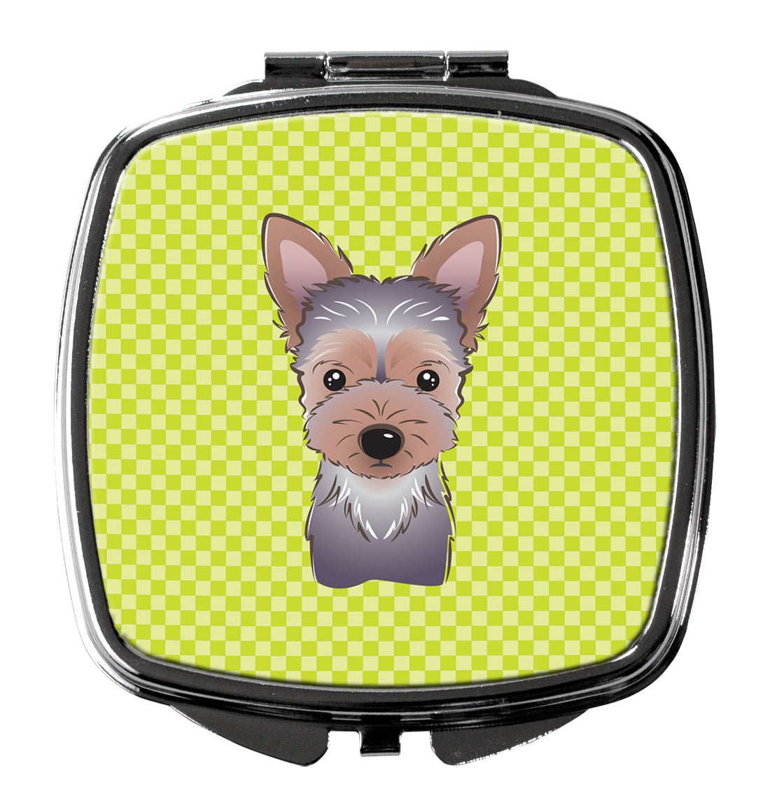 Checkerboard Lime Green Yorkie Puppy Compact Mirror Decorative Travel Makeup Mirror for Women Girls Gifts Pocket Makeup Mirror Folding Handheld