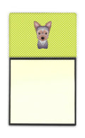 Checkerboard Lime Green Yorkie Puppy Watercolor Sticky Note Holder Refillable Dispenser Desk Accessory 3x3 Pad Gift