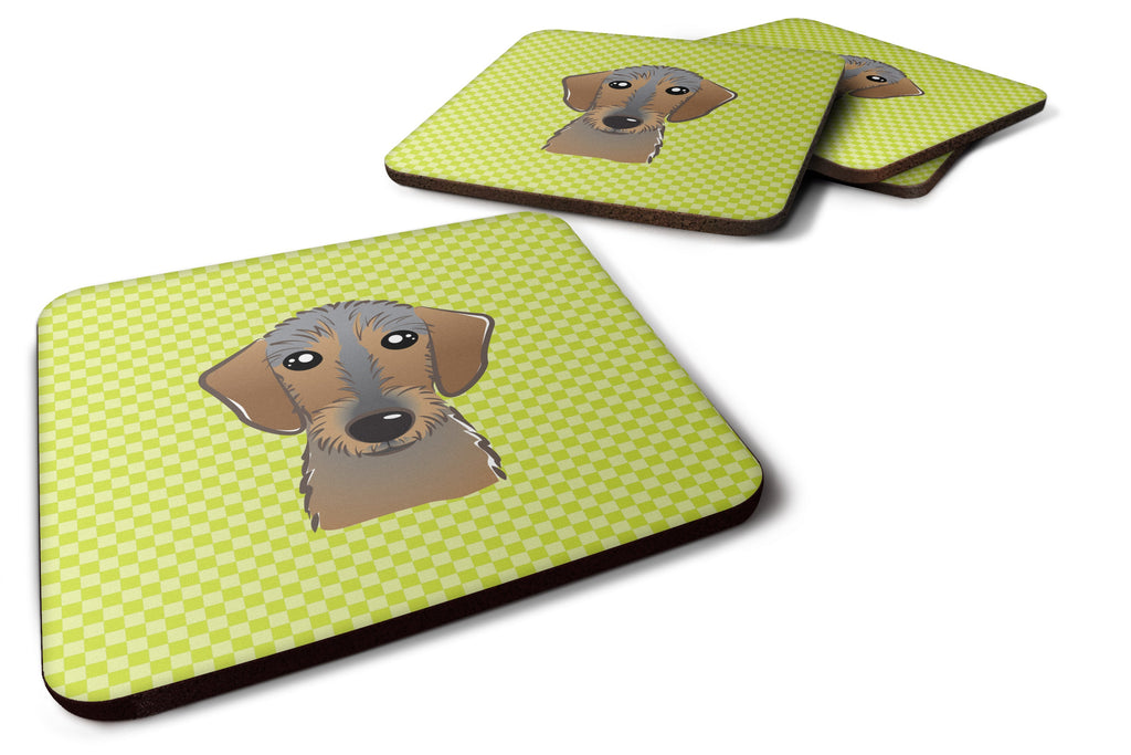 Checkerboard Lime Green Wirehaired Dachshund Foam Coasters Set of 4 Cup Coasters for Indoor Outdoor, Tabletop Protection, Anti Slip, Mouse pad Material