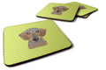 Checkerboard Lime Green Wirehaired Dachshund Foam Coasters Set of 4 Cup Coasters for Indoor Outdoor, Tabletop Protection, Anti Slip, Mouse pad Material