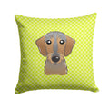 Checkerboard Lime Green Wirehaired Dachshund Decorative Throw Pillow 14x14 Indoor Outdoor Accent Cushion, Fabric Cover with Insert for Sofa, Bed, Porch & Living Room