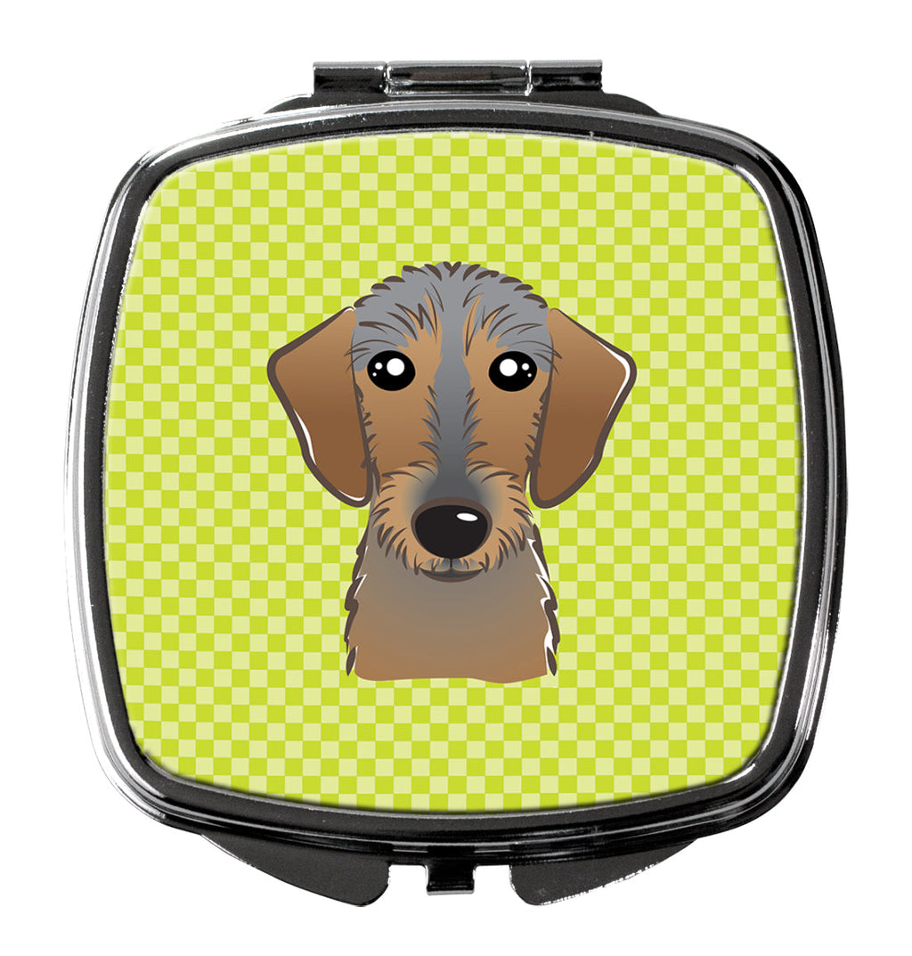 Checkerboard Lime Green Wirehaired Dachshund Compact Mirror Decorative Travel Makeup Mirror for Women Girls Gifts Pocket Makeup Mirror Folding Handheld