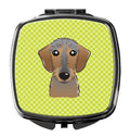 Checkerboard Lime Green Wirehaired Dachshund Compact Mirror Decorative Travel Makeup Mirror for Women Girls Gifts Pocket Makeup Mirror Folding Handheld
