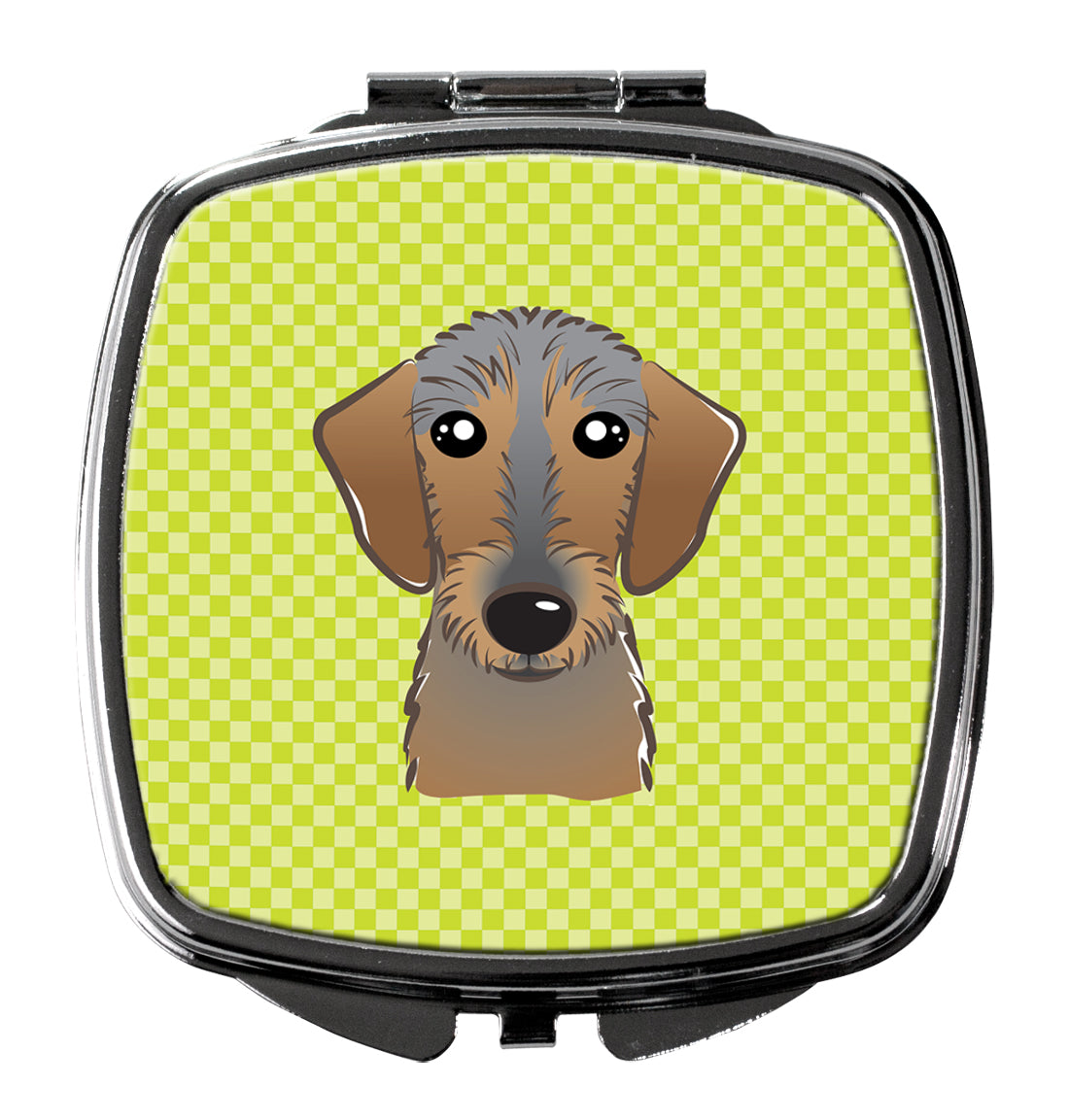 Checkerboard Lime Green Wirehaired Dachshund Compact Mirror Decorative Travel Makeup Mirror for Women Girls Gifts Pocket Makeup Mirror Folding Handheld