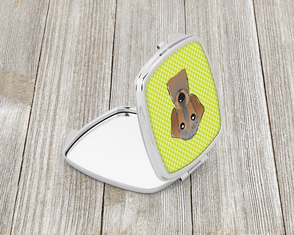 Checkerboard Lime Green Wirehaired Dachshund Compact Mirror Decorative Travel Makeup Mirror for Women Girls Gifts Pocket Makeup Mirror Folding Handheld