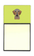 Checkerboard Lime Green Wirehaired Dachshund Watercolor Sticky Note Holder Refillable Dispenser Desk Accessory 3x3 Pad Gift