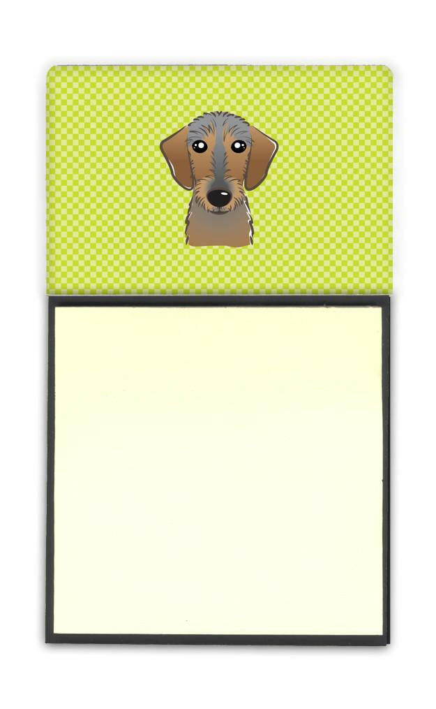 Checkerboard Lime Green Wirehaired Dachshund Watercolor Sticky Note Holder Refillable Dispenser Desk Accessory 3x3 Pad Gift