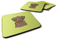 Checkerboard Lime Green Chocolate Labrador Foam Coasters Set of 4 Cup Coasters for Indoor Outdoor, Tabletop Protection, Anti Slip, Mouse pad Material