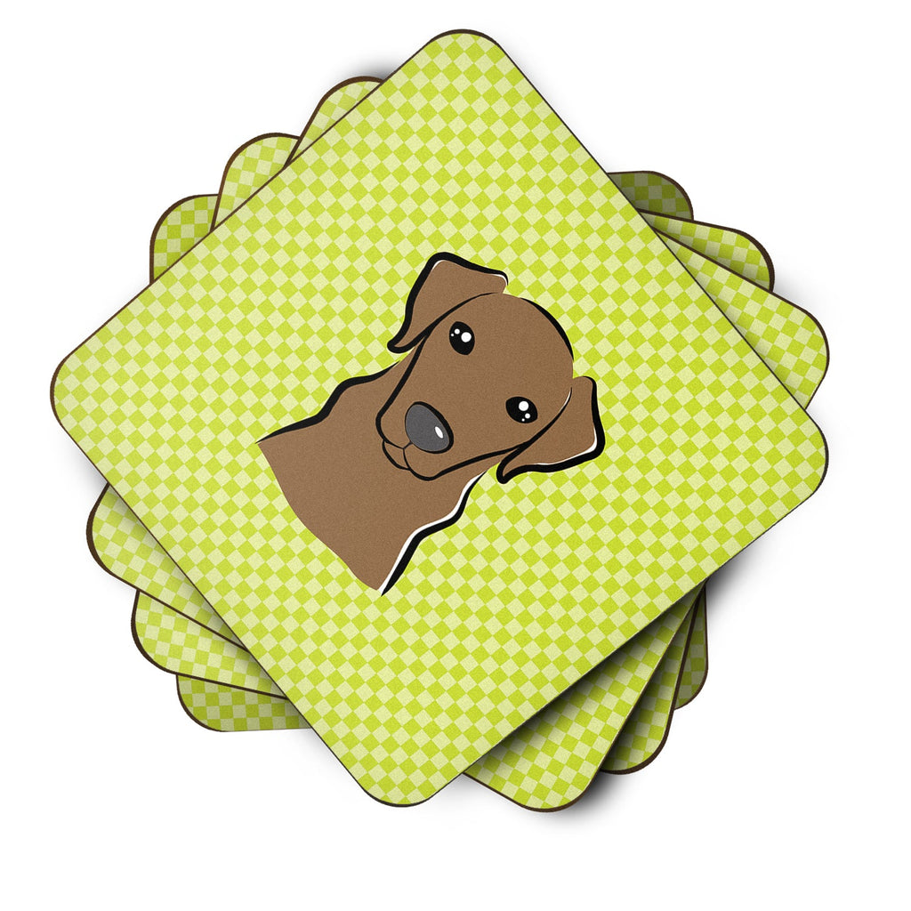 Checkerboard Lime Green Chocolate Labrador Foam Coasters Set of 4 Cup Coasters for Indoor Outdoor, Tabletop Protection, Anti Slip, Mouse pad Material