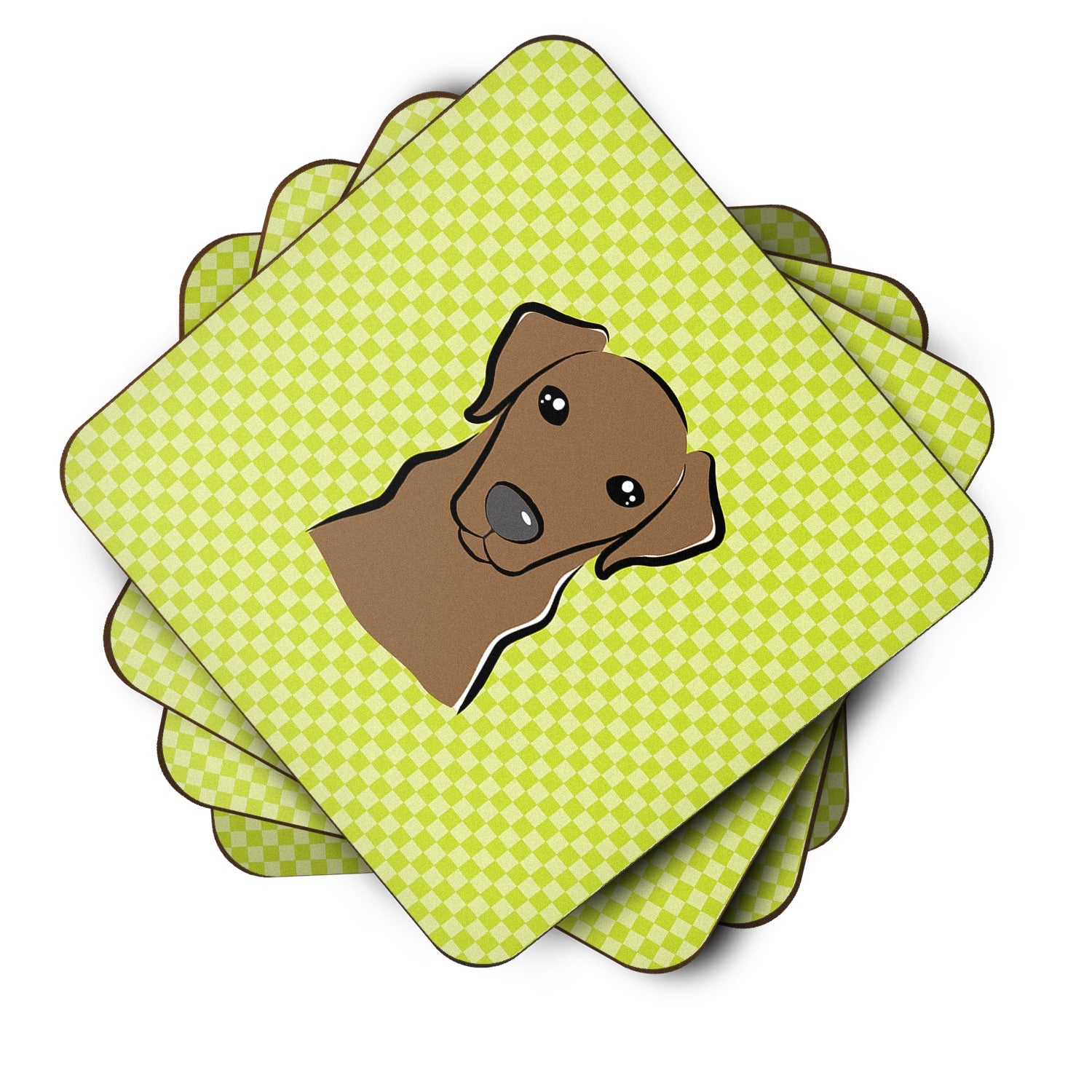 Checkerboard Lime Green Chocolate Labrador Foam Coasters Set of 4 Cup Coasters for Indoor Outdoor, Tabletop Protection, Anti Slip, Mouse pad Material