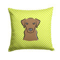Checkerboard Lime Green Chocolate Labrador Decorative Throw Pillow 14x14 Indoor Outdoor Accent Cushion, Fabric Cover with Insert for Sofa, Bed, Porch & Living Room