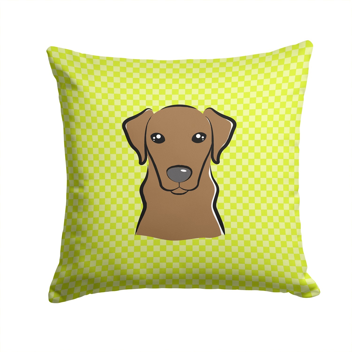 Checkerboard Lime Green Chocolate Labrador Decorative Throw Pillow 14x14 Indoor Outdoor Accent Cushion, Fabric Cover with Insert for Sofa, Bed, Porch & Living Room