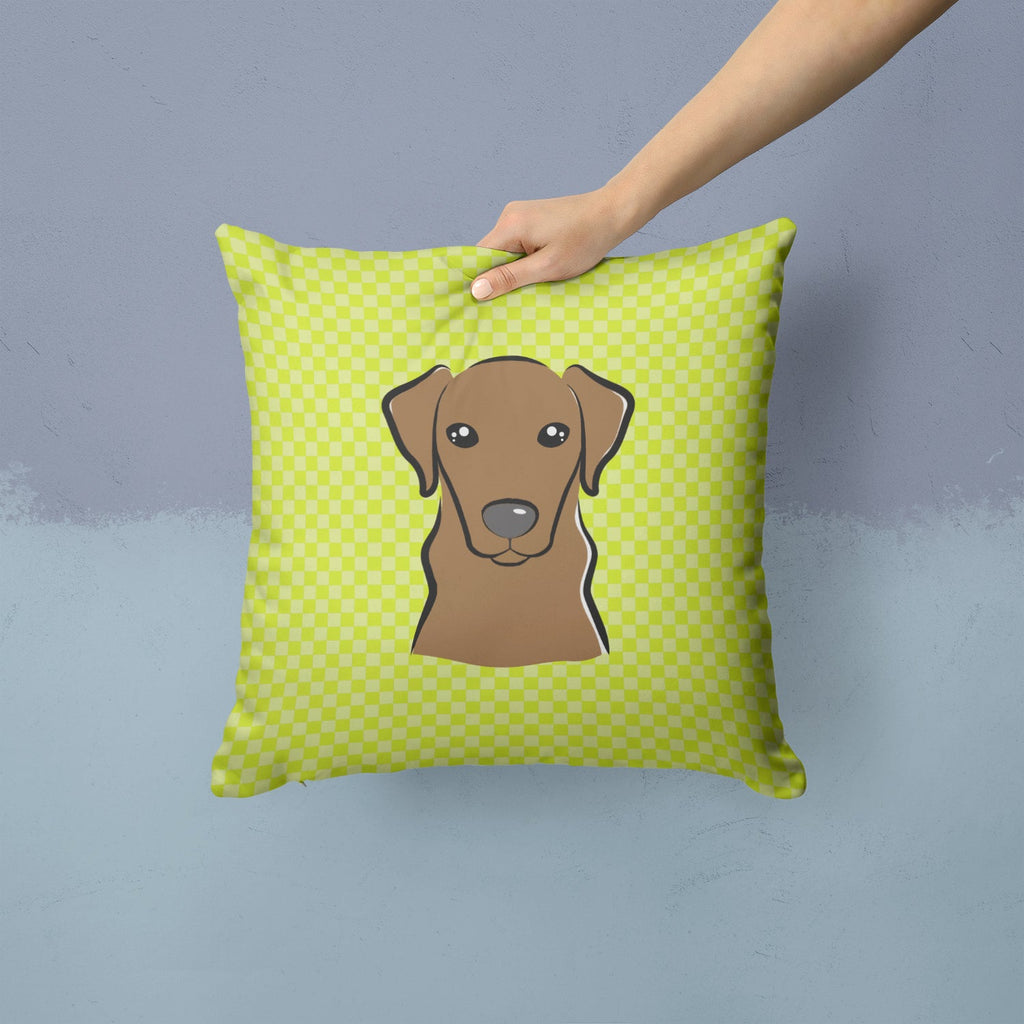 Checkerboard Lime Green Chocolate Labrador Decorative Throw Pillow 14x14 Indoor Outdoor Accent Cushion, Fabric Cover with Insert for Sofa, Bed, Porch & Living Room