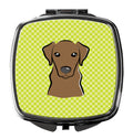 Checkerboard Lime Green Chocolate Labrador Compact Mirror Decorative Travel Makeup Mirror for Women Girls Gifts Pocket Makeup Mirror Folding Handheld