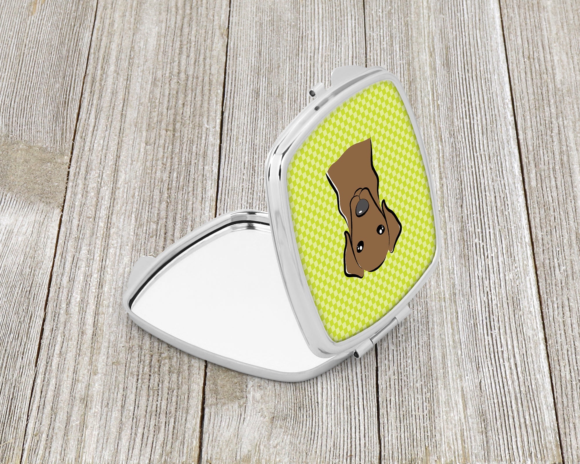 Checkerboard Lime Green Chocolate Labrador Compact Mirror Decorative Travel Makeup Mirror for Women Girls Gifts Pocket Makeup Mirror Folding Handheld