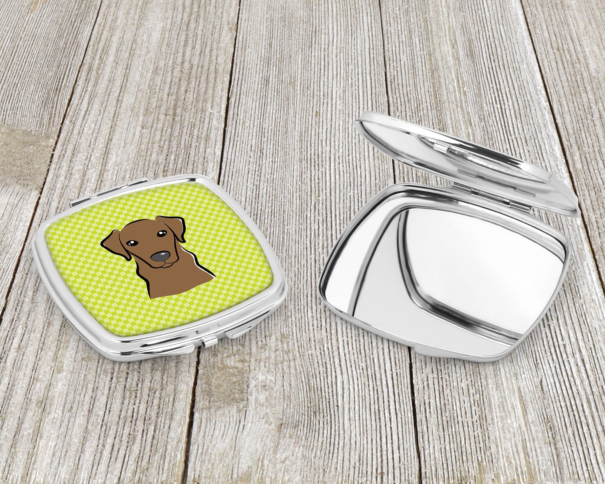 Checkerboard Lime Green Chocolate Labrador Compact Mirror Decorative Travel Makeup Mirror for Women Girls Gifts Pocket Makeup Mirror Folding Handheld