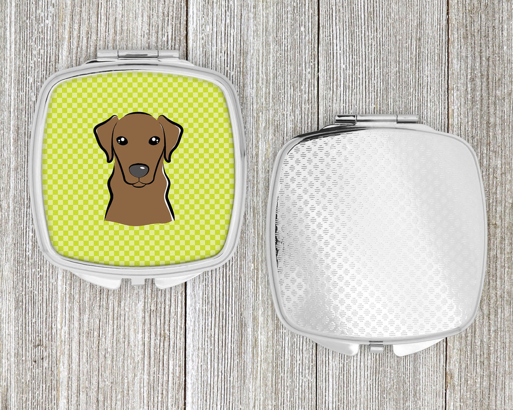 Checkerboard Lime Green Chocolate Labrador Compact Mirror Decorative Travel Makeup Mirror for Women Girls Gifts Pocket Makeup Mirror Folding Handheld