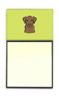 Checkerboard Lime Green Chocolate Labrador Watercolor Sticky Note Holder Refillable Dispenser Desk Accessory 3x3 Pad Gift