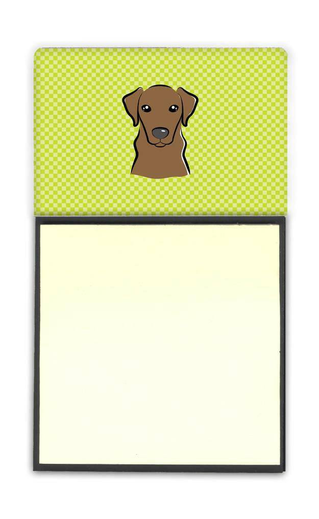 Checkerboard Lime Green Chocolate Labrador Watercolor Sticky Note Holder Refillable Dispenser Desk Accessory 3x3 Pad Gift