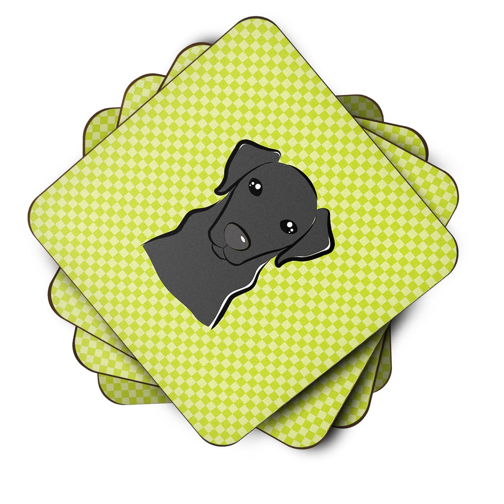 Checkerboard Lime Green Black Labrador Foam Coasters Set of 4 Cup Coasters for Indoor Outdoor, Tabletop Protection, Anti Slip, Mouse pad Material