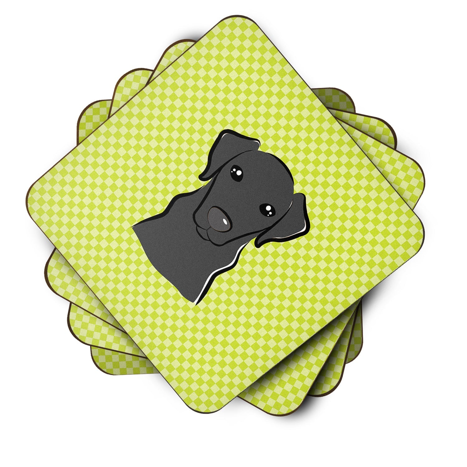 Checkerboard Lime Green Black Labrador Foam Coasters Set of 4 Cup Coasters for Indoor Outdoor, Tabletop Protection, Anti Slip, Mouse pad Material