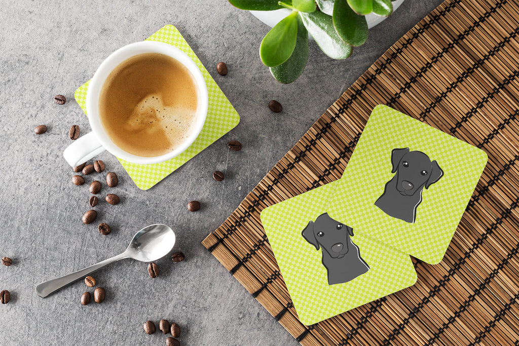 Checkerboard Lime Green Black Labrador Foam Coasters Set of 4 Cup Coasters for Indoor Outdoor, Tabletop Protection, Anti Slip, Mouse pad Material