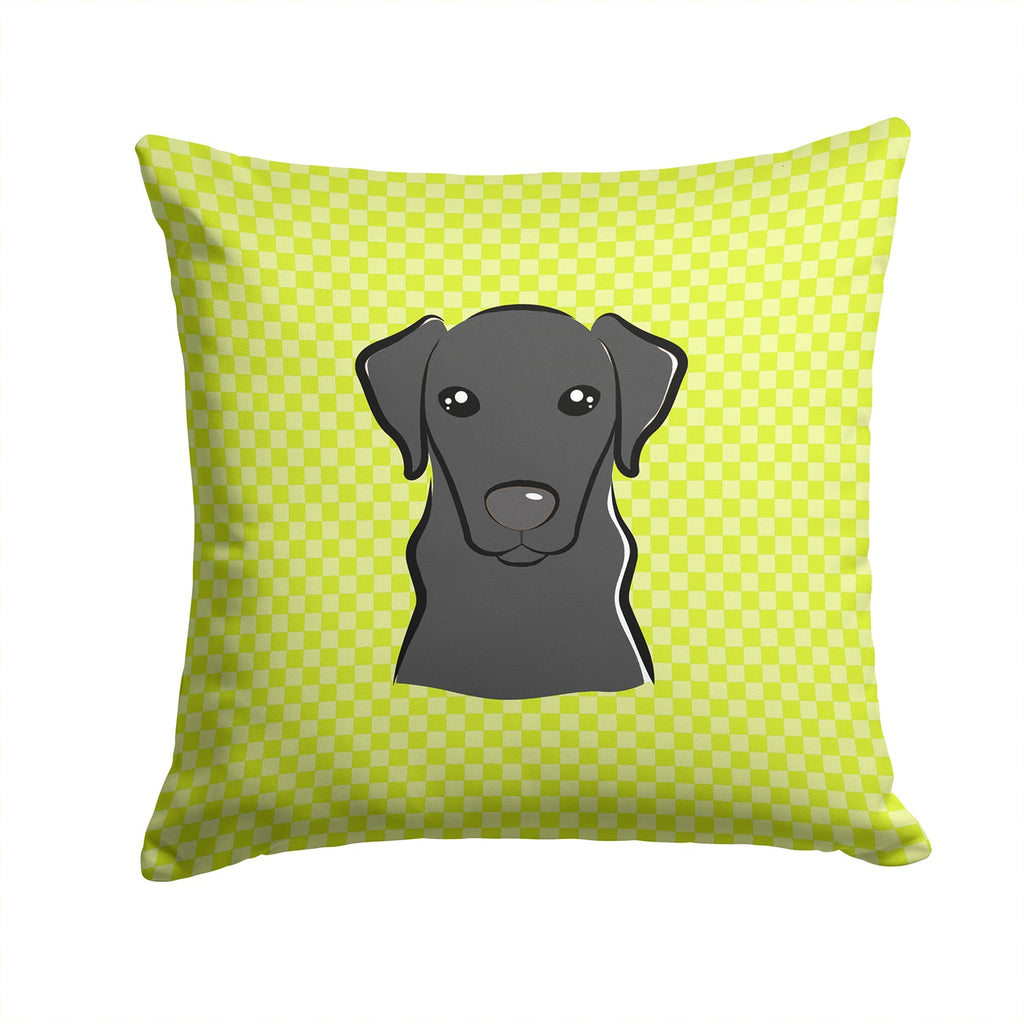 Checkerboard Lime Green Black Labrador Decorative Throw Pillow 14x14 Indoor Outdoor Accent Cushion, Fabric Cover with Insert for Sofa, Bed, Porch & Living Room