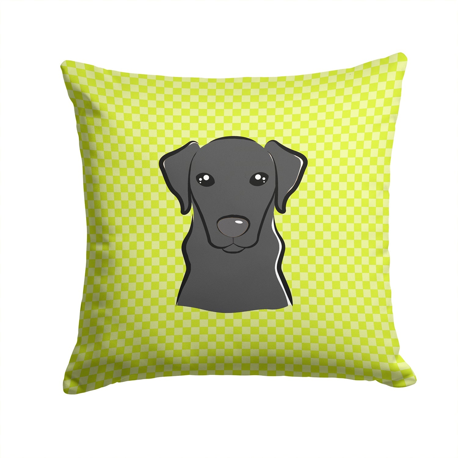 Checkerboard Lime Green Black Labrador Decorative Throw Pillow 14x14 Indoor Outdoor Accent Cushion, Fabric Cover with Insert for Sofa, Bed, Porch & Living Room