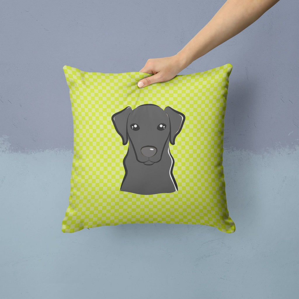 Checkerboard Lime Green Black Labrador Decorative Throw Pillow 14x14 Indoor Outdoor Accent Cushion, Fabric Cover with Insert for Sofa, Bed, Porch & Living Room