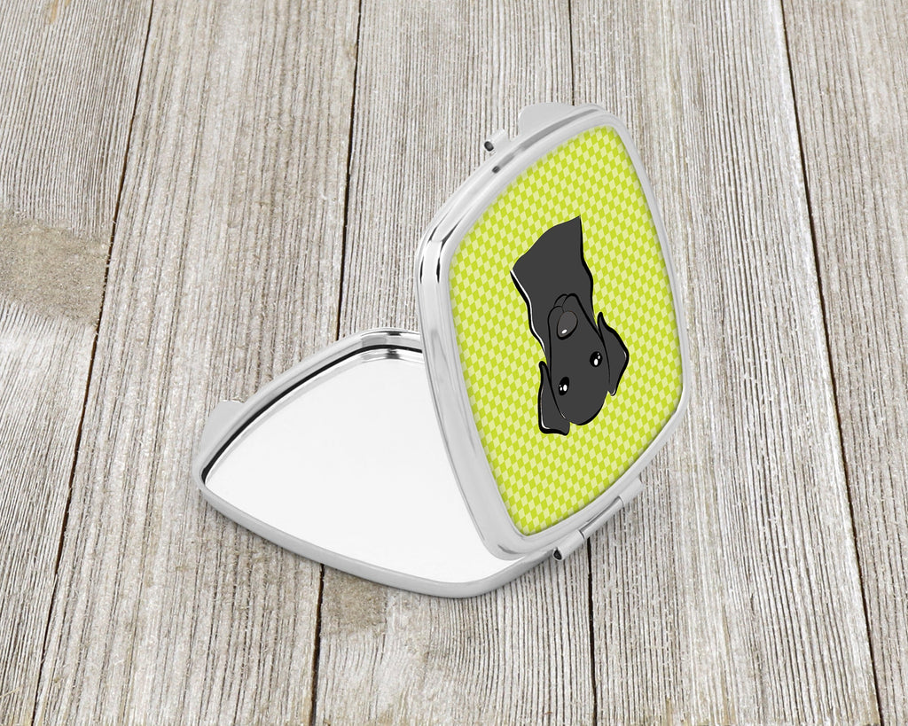 Checkerboard Lime Green Black Labrador Compact Mirror Decorative Travel Makeup Mirror for Women Girls Gifts Pocket Makeup Mirror Folding Handheld
